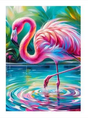 Tablomega Renkli Flamingo Göleti Mdf Poster 18cm X 27cm