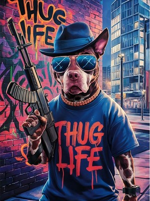 Tablomega Thug Life Köpek Model Ahşap Tablo 25cmx 35cm