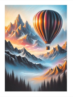 Tablomega Dağ Manzarası Ve Uçan Balon Mdf Tablo 18cm X 27cm