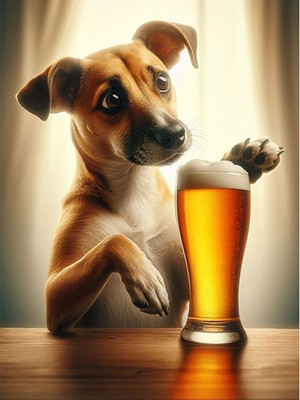 Tablomega Bira Ve Yavru Köpek Desenli Ahşap Tablo 35cm X50cm