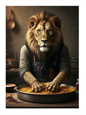 Tablomega Çiğköfte Yapan Aslan Şef Model Ahşap Tablo 35cm X50cm