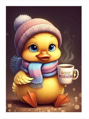 Tablomega Sıcak Kupa Tutan Ördek Yavrusu Art Mdf Poster 18cm X 27cm