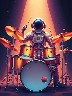 Tablomega Astronot Davulcu Dekoratif Ahşap Tablo 35cm X50cm