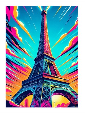 Tablomega Renkli Eyfel Kulesi Model Ahşap Tablo 35cm X50cm