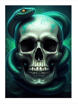 Tablomega Yılan Ve Kafatası Model Ahşap Tablo 18cm X 27cm