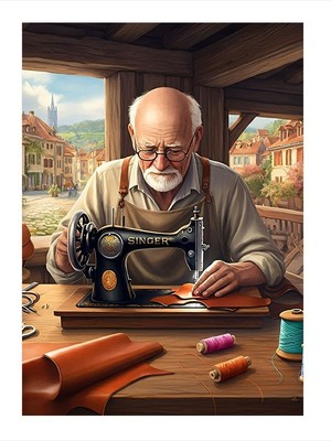 Tablomega Terzi Yaşlı Adam Dekoratif Mdf Tablo 18cm X 27cm