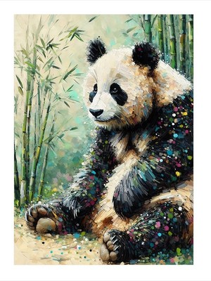 Tablomega Panda Ve Yapraklar Ahşap Tablo 35cm X50cm