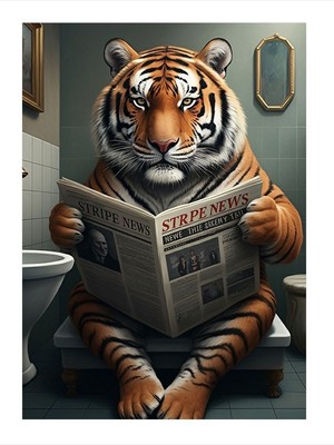 Tablomega Tuvalette Gazete Okuyan Kaplan Art Mdf Tablo 25cmx 35cm