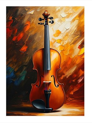 Tablomega Portakal Renkli Keman Modern Ahşap Tablo 25cmx 35cm