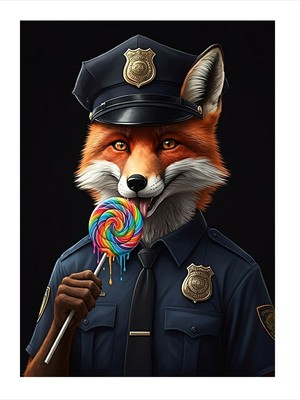 Tablomega Lolipoplu Polis Tilki Dekoratif Ahşap Tablo 35cm X50cm