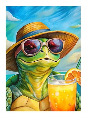 Tablomega Gözlüklü Kaplumbağa Modern Ahşap Tablo 18cm X 27cm