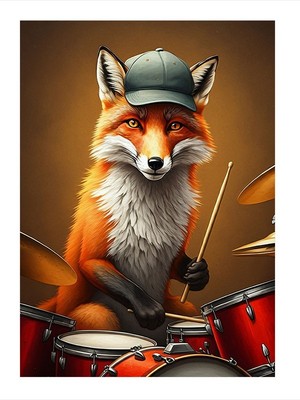 Tablomega Davul Çalan Tilki Model Ahşap Tablo 25cmx 35cm