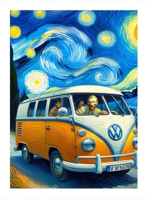 Tablomega Yıldızlı Gece Ve Vosvos Desenli Ahşap Tablo 35cm X50cm