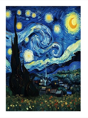 Tablomega Yıldızlı Gece Tablosu Dekoratif Ahşap Tablo 25cmx 35cm