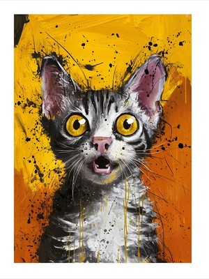 Tablomega Şaşkın Kedi Model Ahşap Tablo 18cm X 27cm