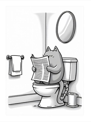 Tablomega Tuvalette Kedi Tasarım Ahşap Tablo 18cm X 27cm