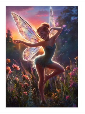 Tablomega Kanatlı Peri Kızı Ve Çiçek  Dekoratif Mdf Tablo 25cmx 35cm