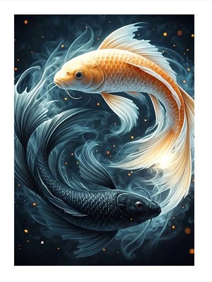 Tablomega Yin Yang Siyah Beyaz Balık Desenli Mdf Tablo 18cm X 27cm