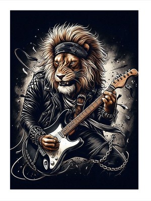 Tablomega Elektro Gitar Çalan Kurt Mdf Poster 25cmx 35cm