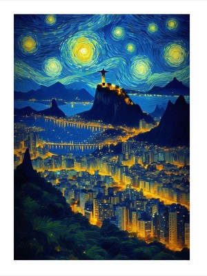 Tablomega Yıldızlı Gece Manzarası Desenli Mdf Tablo 25cmx 35cm