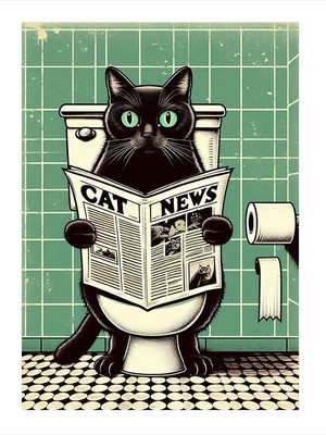 Tablomega Tuvalette Gazete Okuyan Kedi Model Mdf Tablo 25cmx 35cm