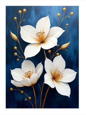 Tablomega Beyaz Çiçek Aranjmanı Dekoratif Ahşap Tablo 25cmx 35cm