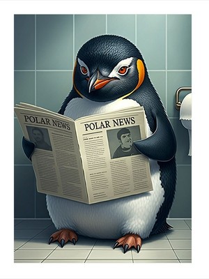 Tablomega Gazete Okuyan Penguen Mdf Poster 18cm X 27cm