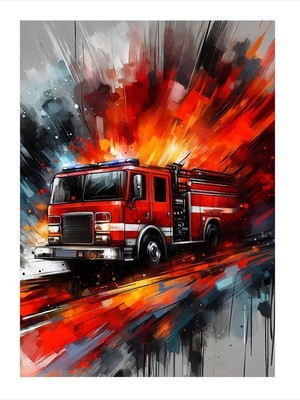 Tablomega Yangın Söndürme Aracı Modern Ahşap Tablo 18cm X 27cm