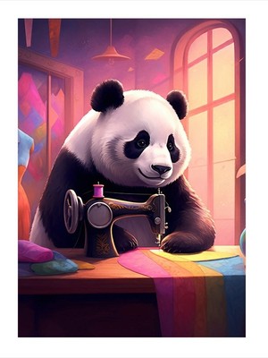 Tablomega Dikiş Diken Panda Model Ahşap Tablo 35cm X50cm