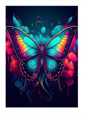 Tablomega Renkli Kelebek Sanatı Model Mdf Tablo 18cm X 27cm