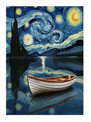 Tablomega Yıldızlı Gece Ve Tekne Model Ahşap Tablo 25cmx 35cm
