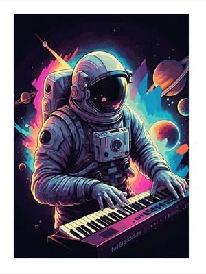 Tablomega Piyanist Astronot Desenli Mdf Tablo 18cm X 27cm