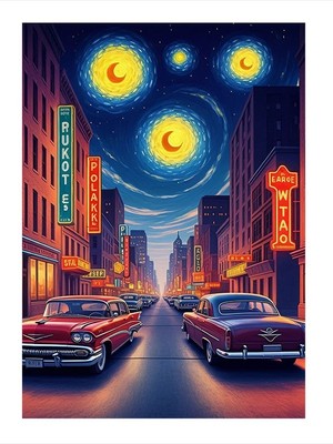 Tablomega Yıldızlı Şehir Gecesi Model Ahşap Tablo 18cm X 27cm