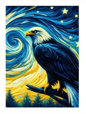 Tablomega Yıldızlı Gece Kartalı Desenli Mdf Tablo 18cm X 27cm