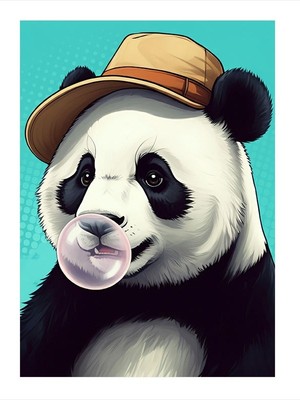 Karizma Tablo Şapkalı Panda Mdf Poster 50CMX 70CM