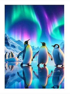 Karizma Tablo Aurora ve Penguenler Art Mdf Poster 35CM X50CM