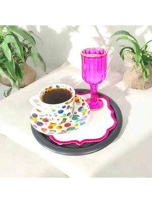 Ece Ev Modası Sunum Tepsisi Metal Tek Kişilik Dekoratif Çay, Kahve ve Pasta Servisi 17 cm