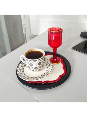 Ece Ev Modası Sunum Tepsisi Metal Tek Kişilik Dekoratif Çay, Kahve ve Pasta Servisi 17 cm