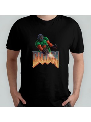 Pixxa Doom Retro Gaming  Pamuklu Bisiklet Yaka T-Shirt Model 1