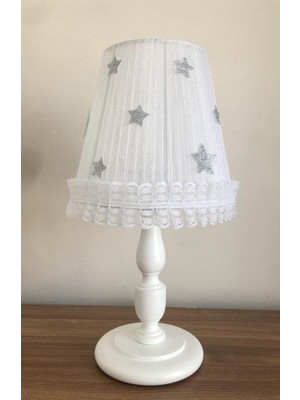 Bebek Çocuk Odası Abajur Beyaz Tül Küpür Gümüş Yıldız