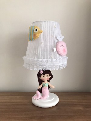 Bebek Çock Odası Abajur Deniz Kızı Balıklı Açık Pembe Sarı