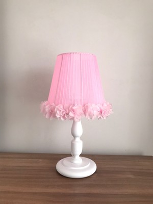 Bebek Çocuk Odası Abajur Pembe Çiçekli Pembe Kasa