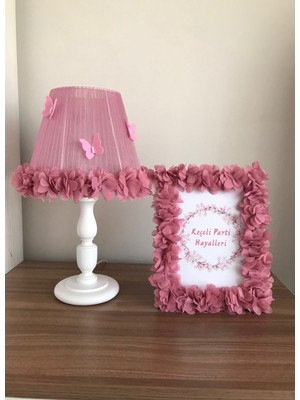 Keçeli Parti Hayalleri Bebek Odası Abajuru Gül Kurusu Renkli Ahşap Tasarım 40 cm