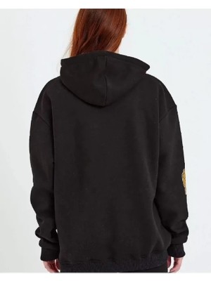 Baskılı Kapüşonlu Sweatshirt - Siyah