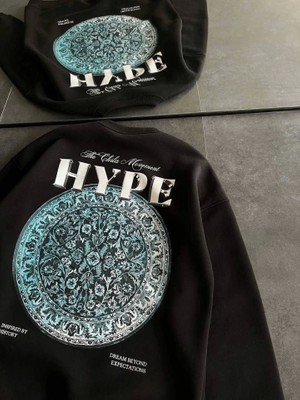 Üç Iplik Bisiklet Yaka Baskılı Sweatshirt - Siyah