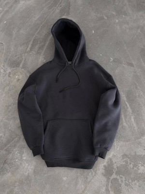 Kapşonlu Üç Iplik Penye Basic Sweatshirt - Füme