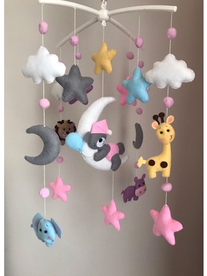 Keçeli Parti Hayalleri Kurmalı Müzik Kutulu Bebek Dönence Zürafa Aslan Fil Ayıcık Su Aygırı Pembe Mor