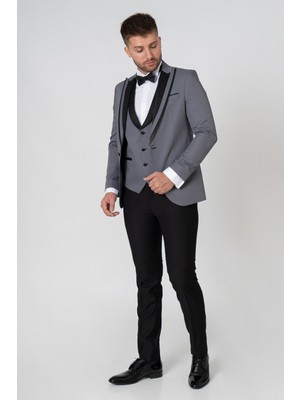 White Stone Napoli Slim Fit  Damatlık Takım Elbise Des Gri