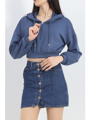 Gıronda Modal Kapşonlu Crop Sweat Indigo - 12885.148.