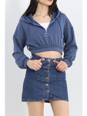 Gıronda Modal Kapşonlu Crop Sweat Indigo - 12885.148.